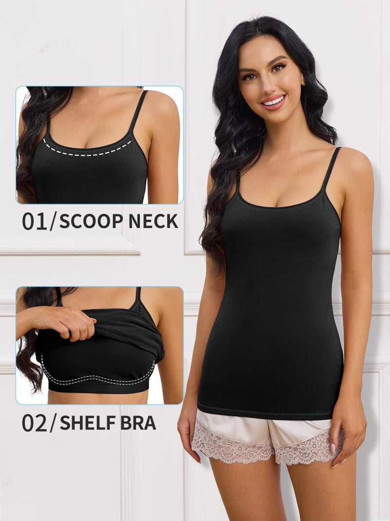 ATTRACO Womens Cami Tank Tops Basic Cotton Tank Shirts Camisole White Black 2XL - Image 2